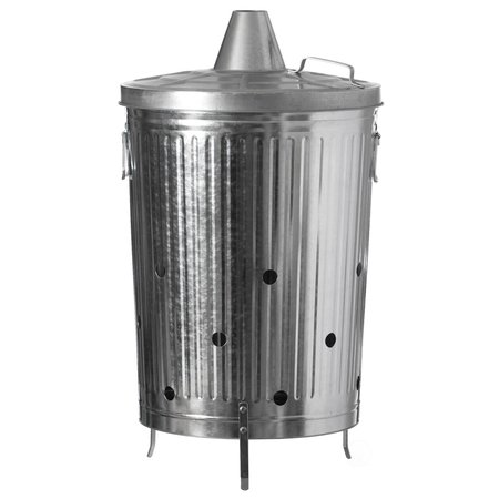 GARDENISED Silver Outdoor Galvanized Metal Garden Incinerator Can, for Yard, Patio, and Backyard QI004569